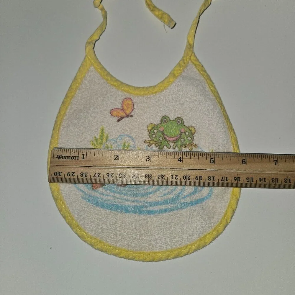VTG Baby Bib Frog Butterfly Fish Water Yellow Trim